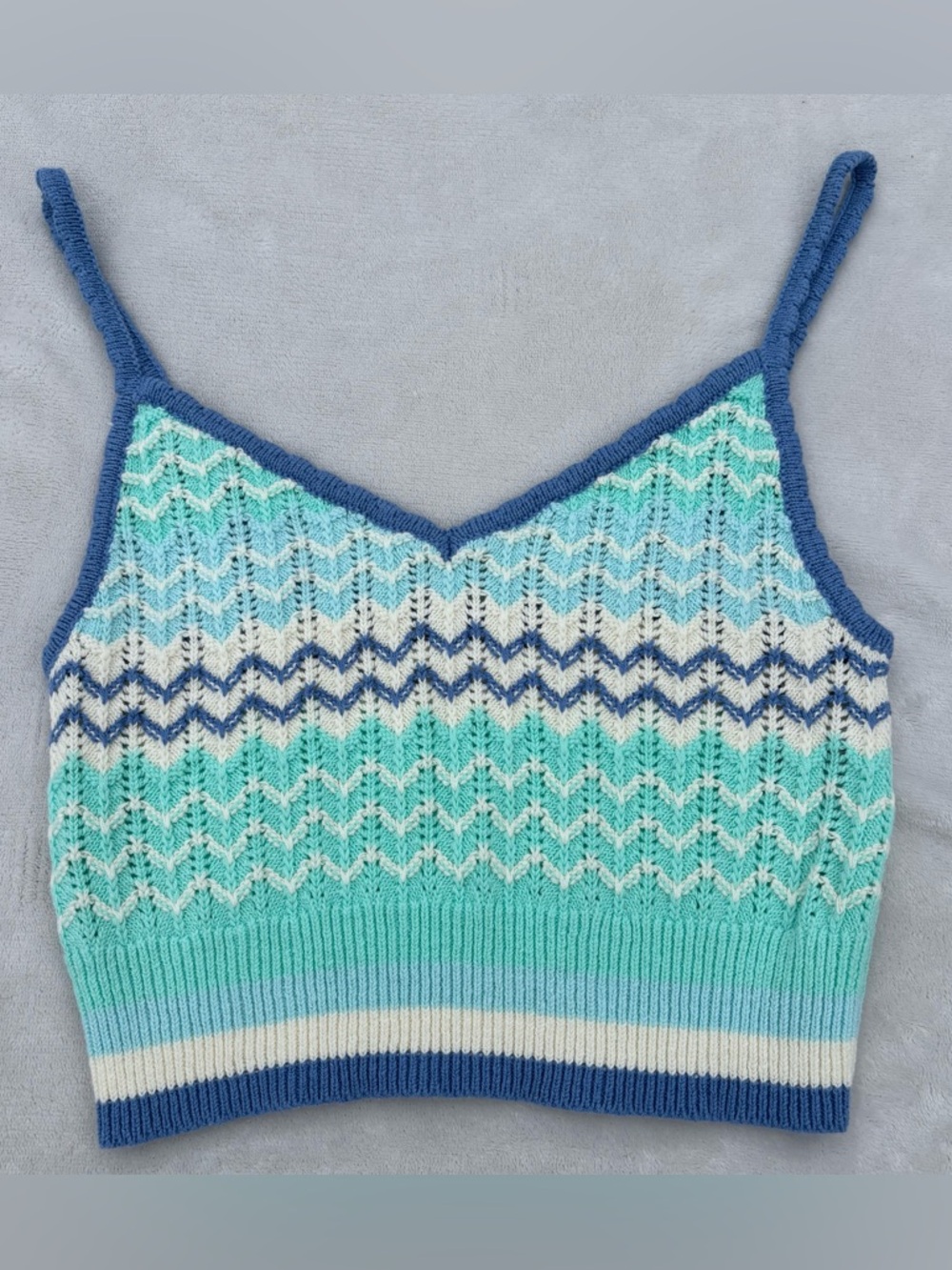 American Eagle Outfitters Blue and Aqua Crochet Knit Cami